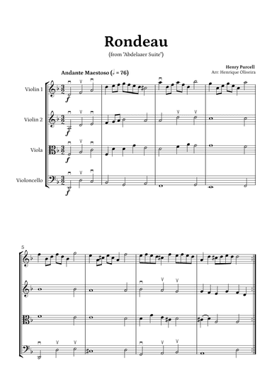 Rondeau from "Abdelazer Suite" by Henry Purcell - For String Quartet (arr. Henrique Oliveira)