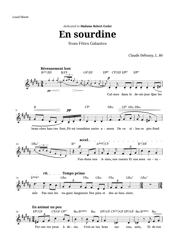 En sourdine by Debussy for Voice and Chords (arr. Langanho)