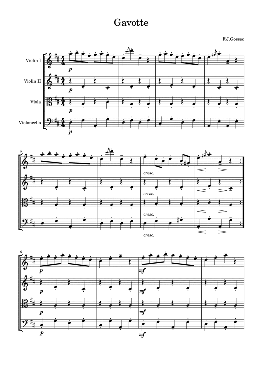 Gavotte for string quartet by F.J.Gossec (arr. Kin Leung)