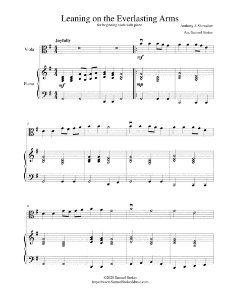 Leaning on the Everlasting Arms - for beginning viola with optional piano accompaniment (arr. Samuel Stokes)