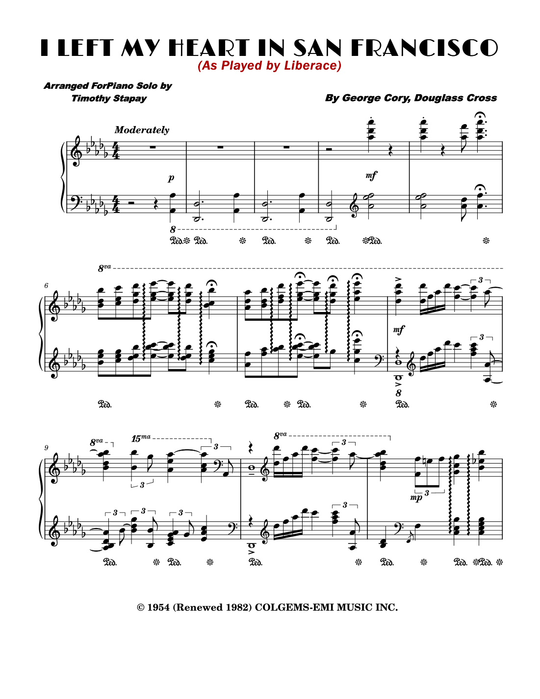 I Left My Heart In San Francisco (arr. Timothy Stapay/Liberace)