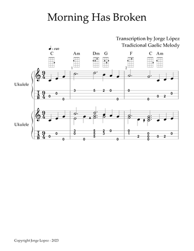 Morning Has Broken - UKULELE Version (arr. Jorge Lopez)