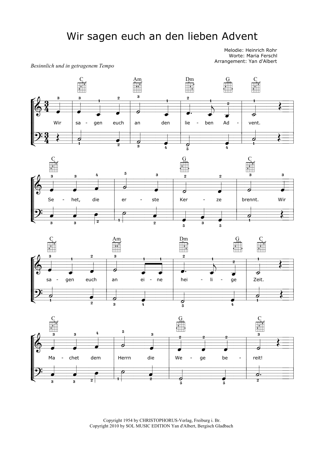 Wir sagen euch an den lieben Advent (Arr.: Yan d'Albert)