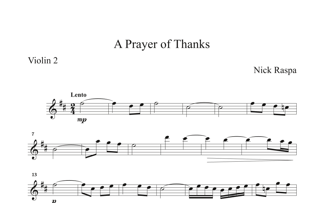 A Prayer of Thanks (Two Violins) Violin 2 part