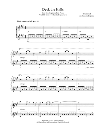 Deck the Halls - Modern Christmas/Holiday Arrangement (arr. Kendra Logozar)