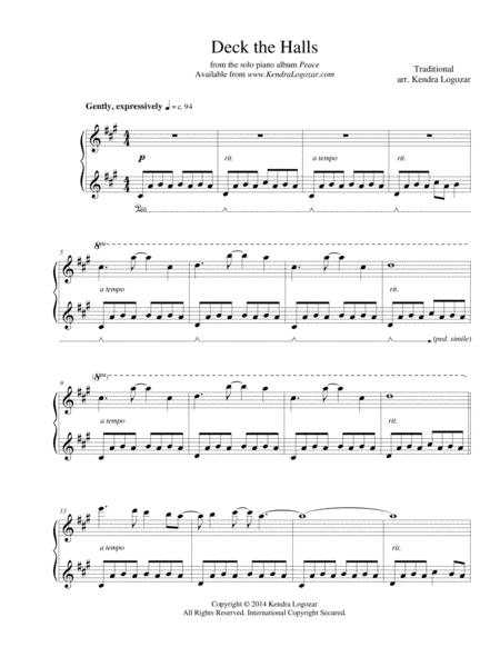 Deck the Halls - Modern Christmas/Holiday Arrangement (arr. Kendra Logozar)