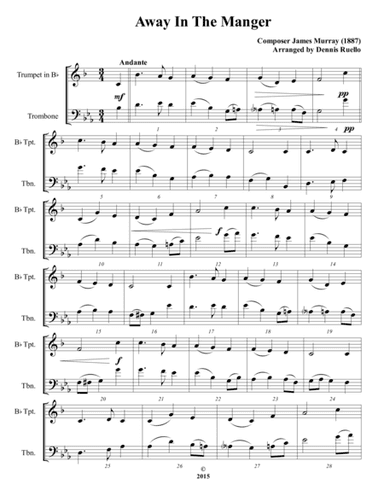 Away in the Manger / It Came Upon a Midnight Clear - Mixed Brass Duet (Trumpet and Trombone) - Advan (arr. Dennis Ruello)