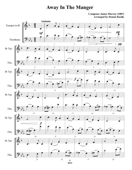 Away in the Manger / It Came Upon a Midnight Clear - Mixed Brass Duet (Trumpet and Trombone) - Advan (arr. Dennis Ruello)