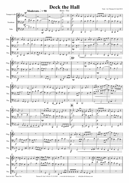 Deck the halls - Christmas Carol - Polyphonic - Brass Trio (arr. Thomas H. Graf)