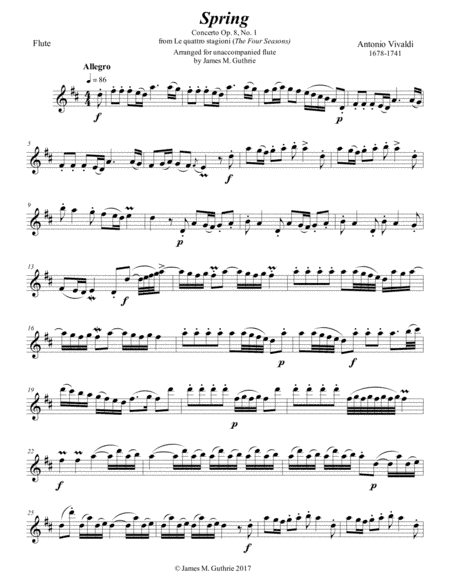 Vivaldi - The Four Seasons: Spring for Solo Flute (arr. James M. Guthrie, ASCAP)