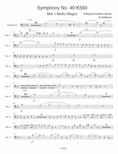 Mozart Symphony No. 40 in G minor, Movement 1 Trombone 2 only (arr. Jill DeWeese)