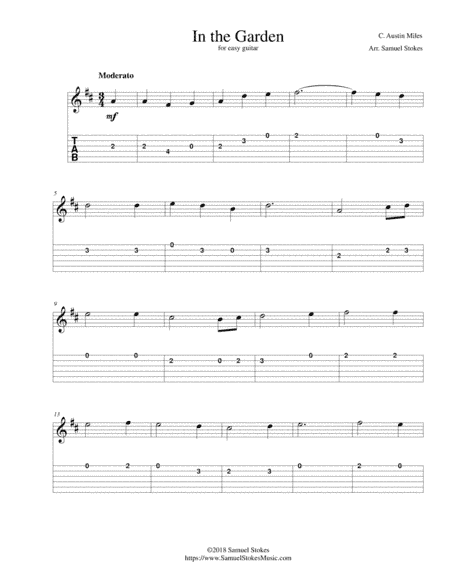 In the Garden (I Come to the Garden Alone) - for easy guitar with TAB (arr. Samuel Stokes)