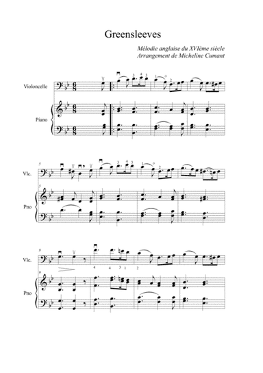 Greensleeves-16th century English Melody transcribed for cello and piano by Micheline Cumant (arr. Cumant Micheline)