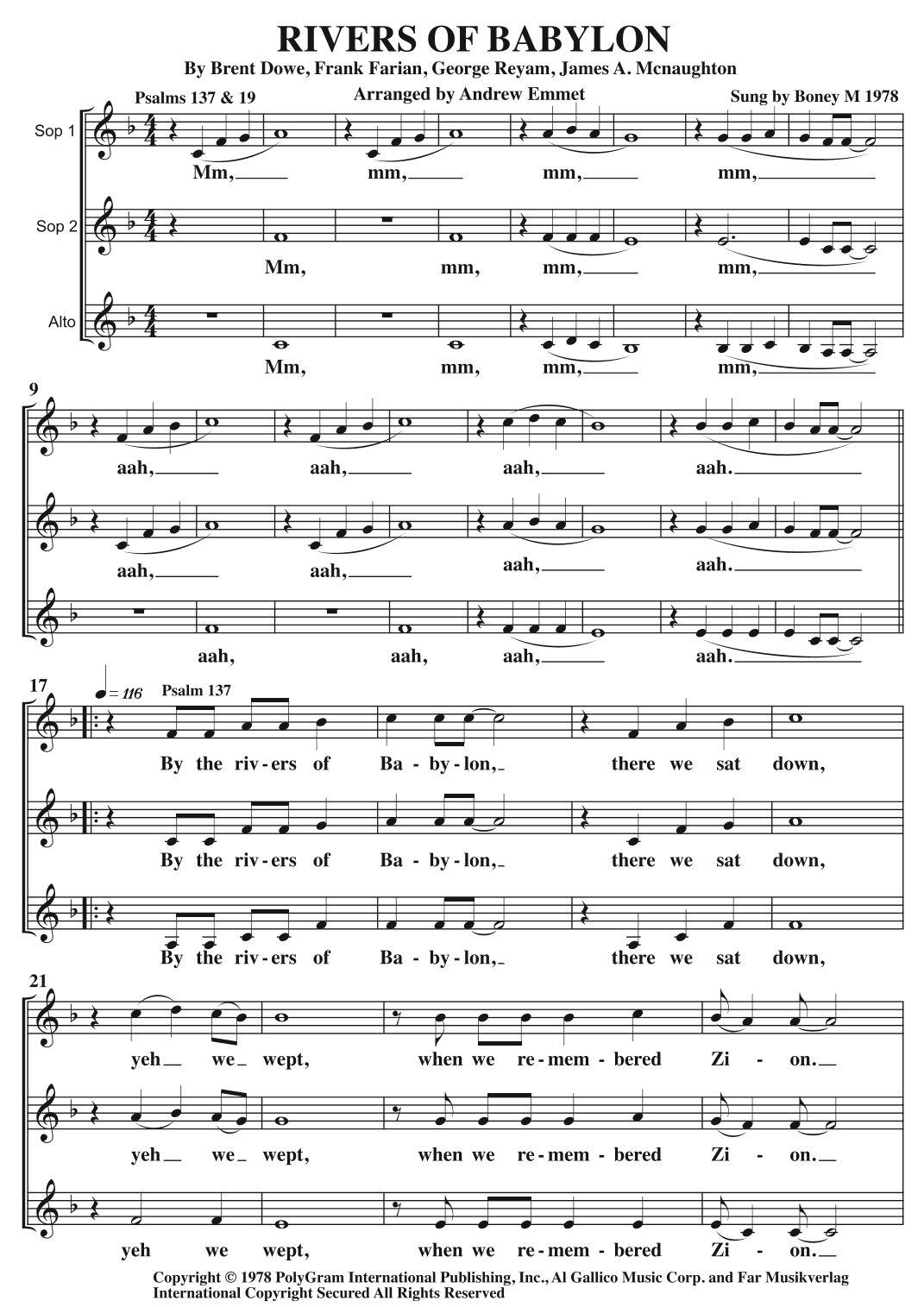 Rivers Of Babylon (arr. Andrew Emmet)