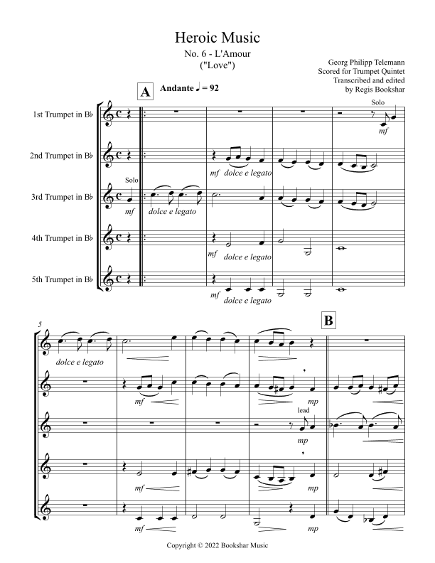 Heroic Music - No.   6. L'Amour (Bb) (Trumpet Quintet) (arr. Regis Bookshar)