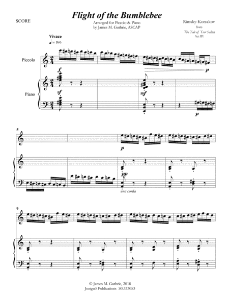 Korsakov: Flight of the Bumblebee for Piccolo & Piano (arr. James M. Guthrie, ASCAP)