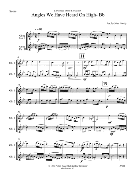 Angles We Have Heard On High- duet oboe and oboe (arr. John Hoesly)