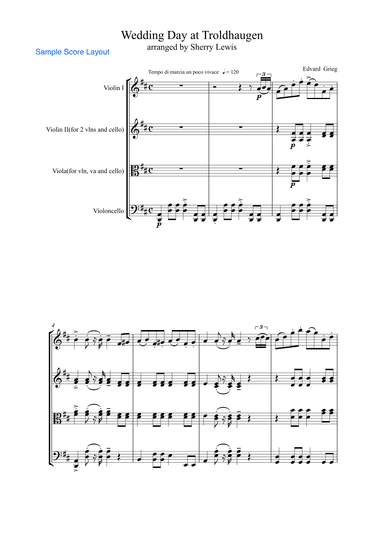 WEDDING DAY AT TROLDHAUGEN String Trio, Intermediate Level for 2 violins and cello or violin, viola (arr. Sherry Lewis Publishing)