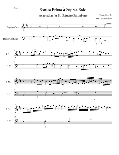 Sonata Prima à Sopran Solo (arr. Kyle Beaudoin)
