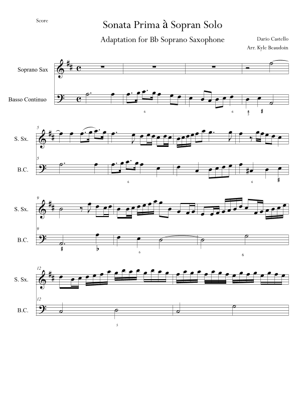 Sonata Prima à Sopran Solo (arr. Kyle Beaudoin)