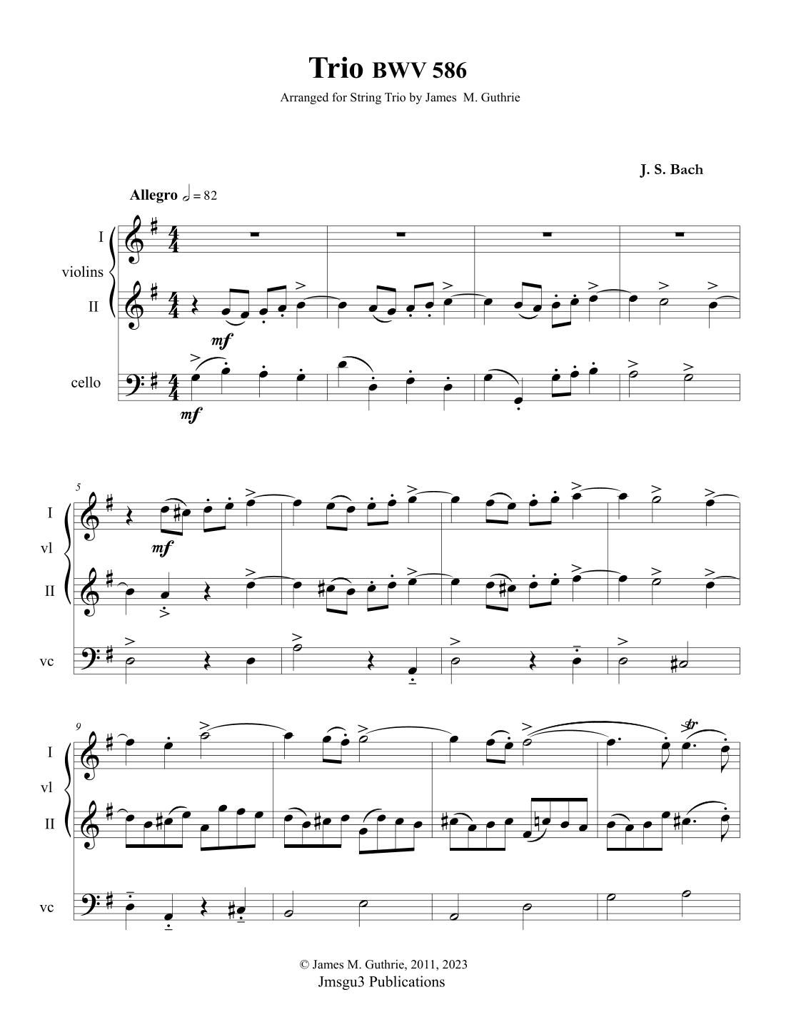 J. S. Bach: String Trio BWV 586 (arr. James M. Guthrie)
