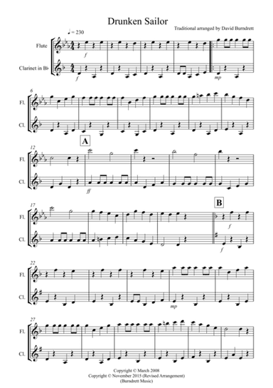 Drunken Sailor for Flute and Clarinet Duet (arr. David Burndrett)