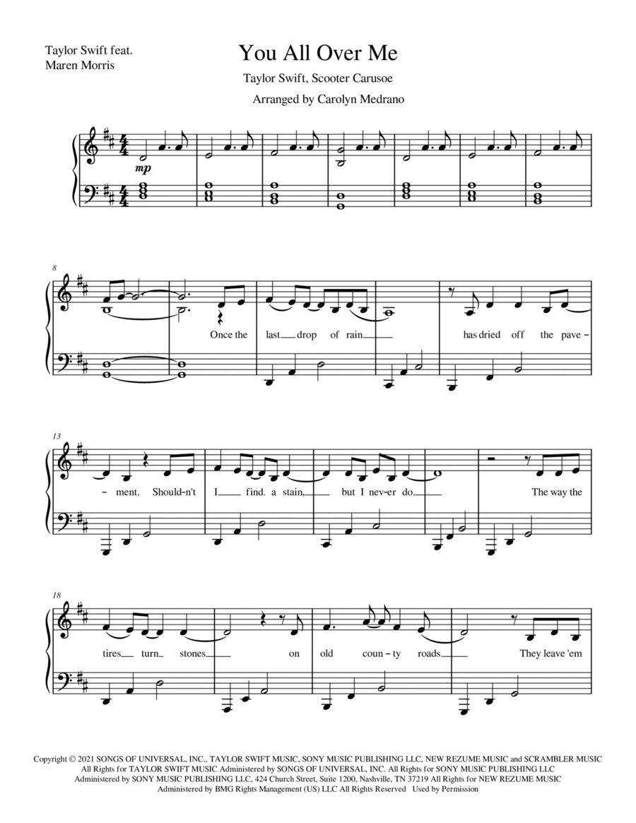 You All Over Me (arr. Carolyn Medrano)