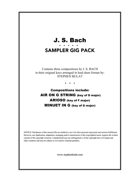 J. S. Bach Sampler Gig Pack - Three selections (Air On G String, Arioso & Minuet in G) arranged in l (arr. Stephen Bulat)