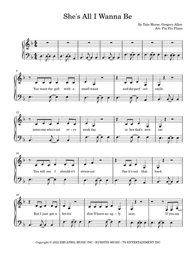 She's All I Wanna Be (arr. Piu Piu Piano)
