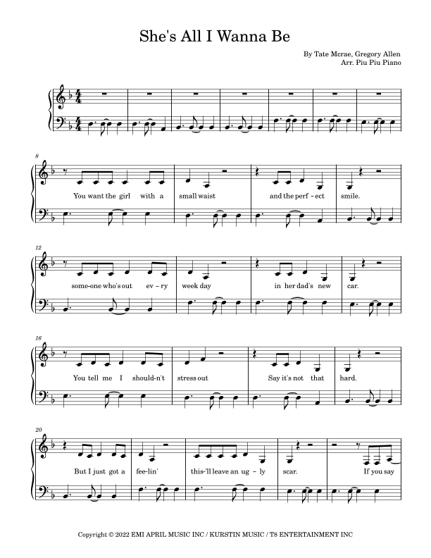 She's All I Wanna Be (arr. Piu Piu Piano)