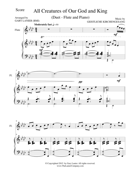 ALL CREATURES OF OUR GOD AND KING (Duet – Flute and Piano/Score and Parts) (arr. Gary Lanier)