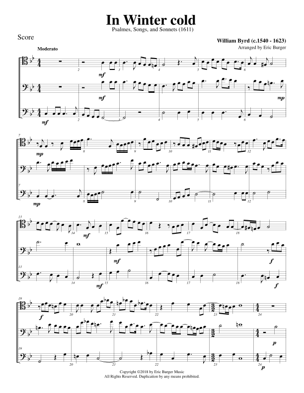 In Winter Cold for Trombone or Low Brass Trio (arr. Eric Burger Music)