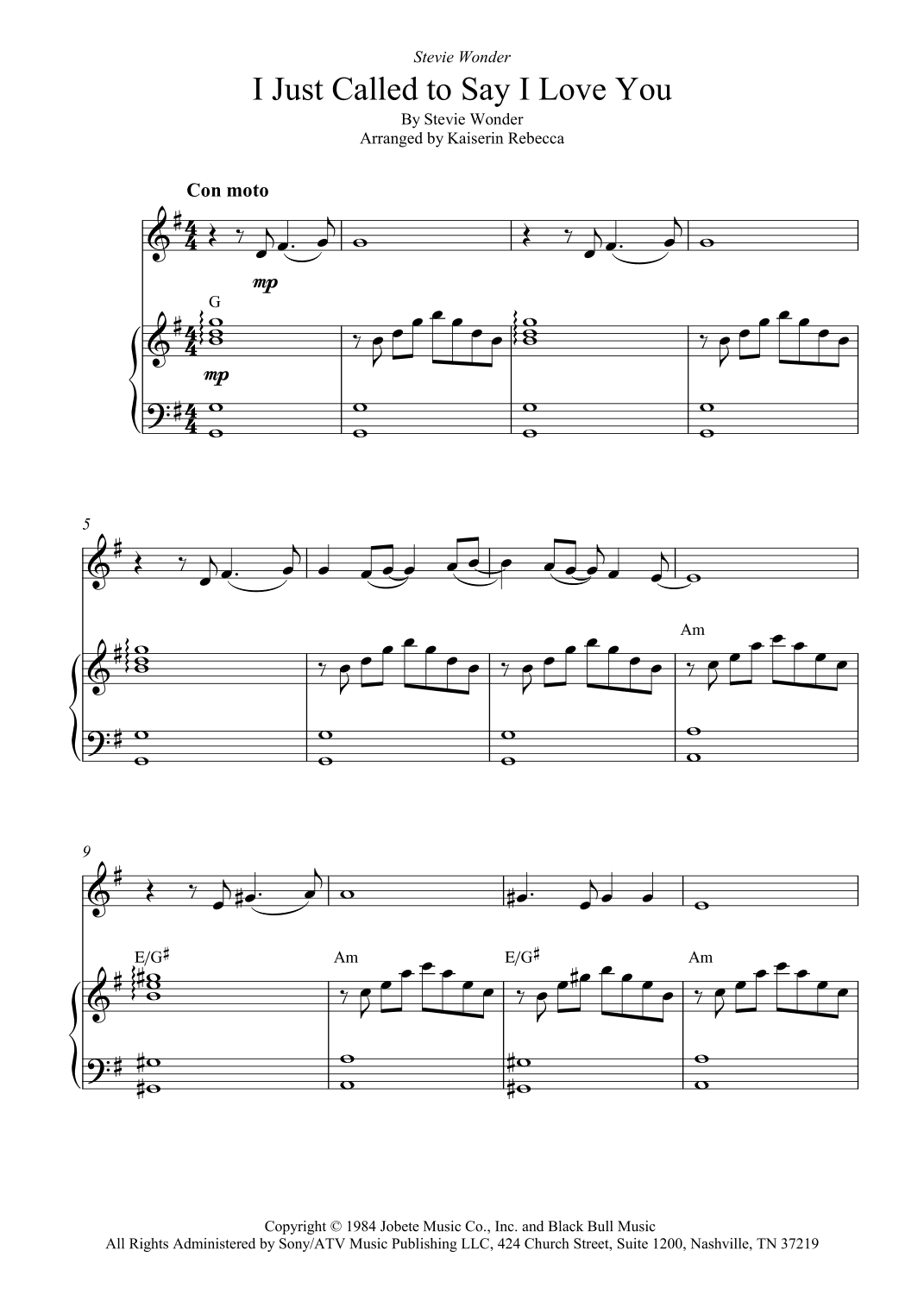 I Just Called To Say I Love You (arr. Kaiserin Rebecca)