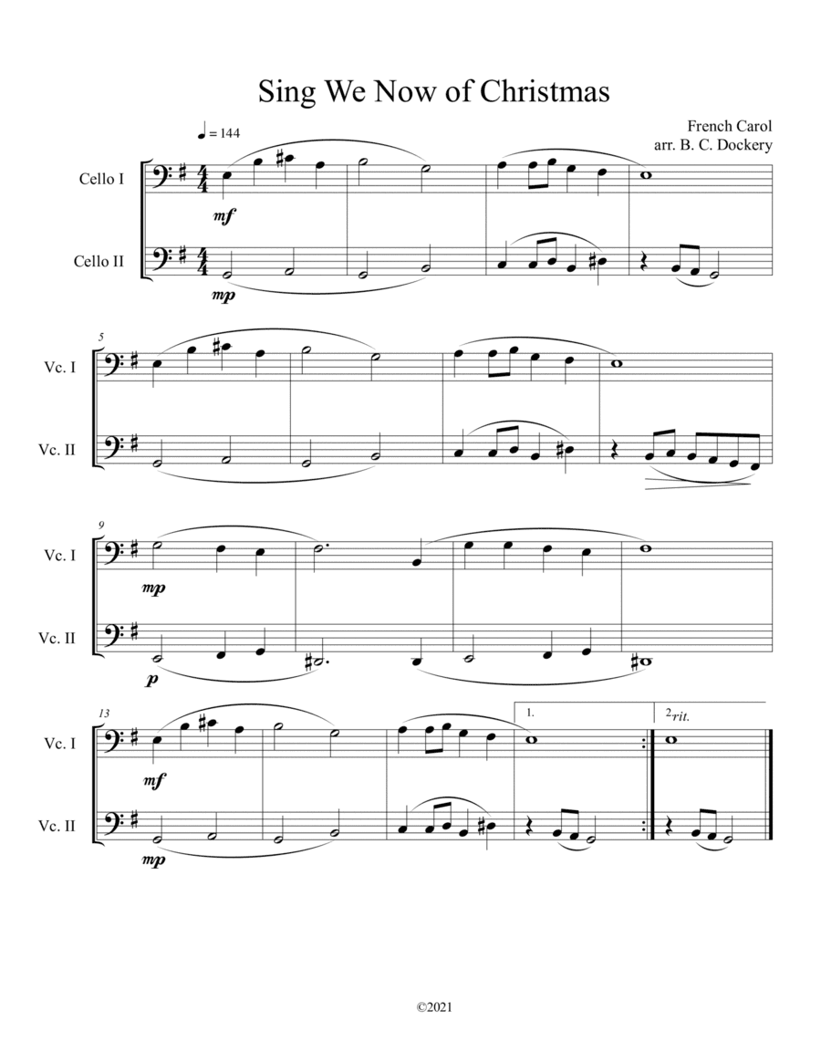 Sing We Now of Christmas (Cello Duet) (arr. B. C. Dockery)