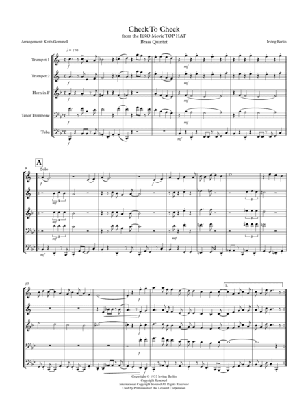 Cheek To Cheek (arr. Keith Gemmell)