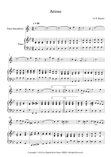 Arioso - George Frideric Handel (Tenor Sax + Piano) (arr. Digital Book Music)