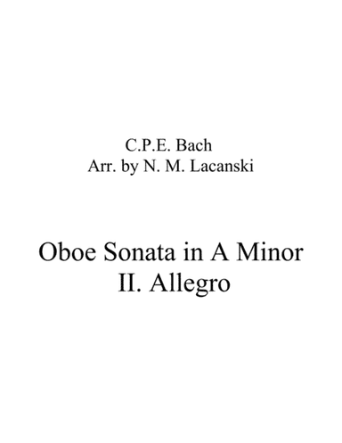 Sonata in A Minor for Oboe and String Quartet II. Allegro (arr. Nick Lacanski)