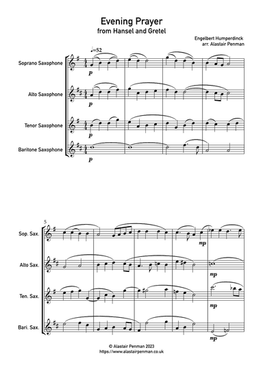 Evening Prayer from Hansel and Gretel (saxophone quartet) (arr. Alastair Penman)