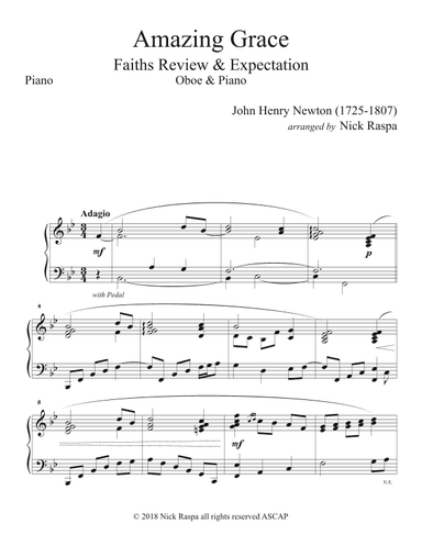 Amazing Grace (Oboe & Piano) Piano part (arr. Nick Raspa)