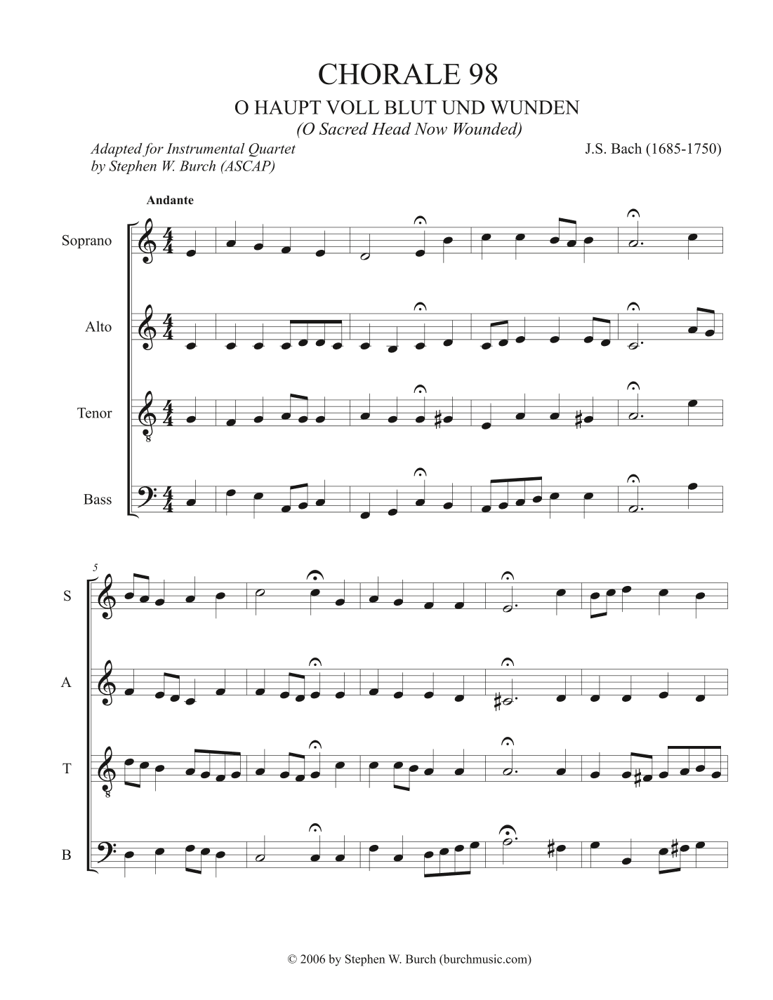 Chorale 98 - O Haupt Voll Blut und Wunden (O Sacred Head Now Wounded) (arr. Stephen W. Burch (ASCAP))