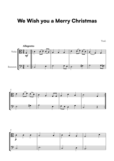 Trad. - We Wish you a Merry Christmas (for Viola and Bassoon) (arr. Cadenza Editions)