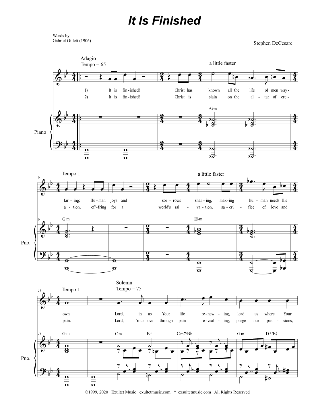 It Is Finished (for Vocal Solo - High)