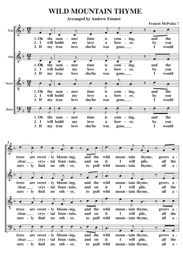 Wild Mountain Thyme A Cappella SATB V2 (arr. Andrew Emmet)