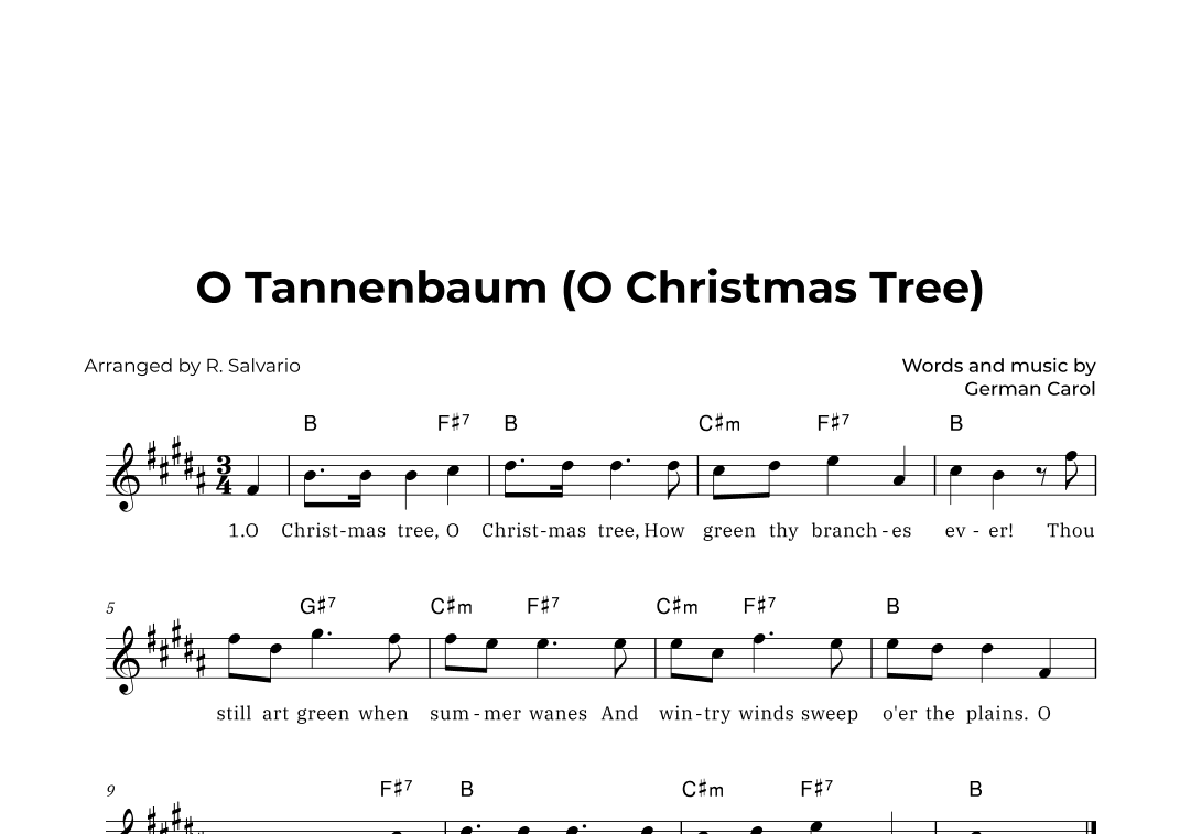 O Tannenbaum (O Christmas Tree) - Key of B Major (arr. R. Salvario)