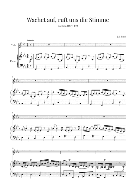 Bach - Wachet auf, ruft uns die Stimme BWV 140 (for Violin and Piano) (arr. Cadenza Editions)