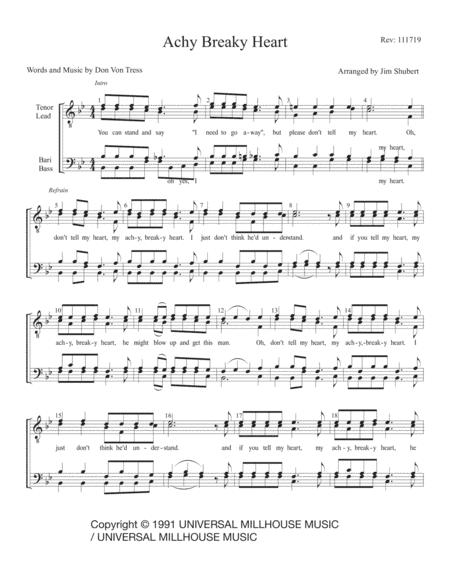 Achy Breaky Heart (don't Tell My Heart) (arr. Jim Shubert)