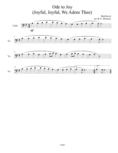 Ode to Joy (Joyful, Joyful, We Adore Thee) for solo cello (arr. B. C. Dockery)