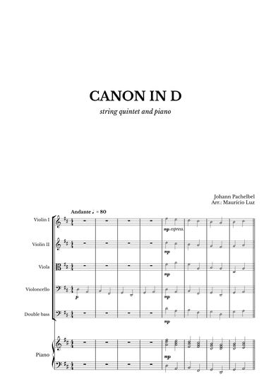 Canon in D for String Quintet and Piano (arr. Maurício Luz)