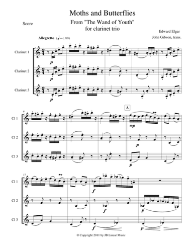 Moths and Butterflies by Elgar for clarinet trio (arr. John Gibson)