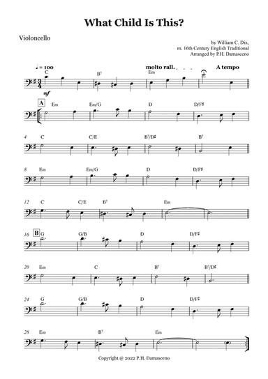 What Child Is This? - Cello Solo with Chords (arr. P.H. Damasceno)
